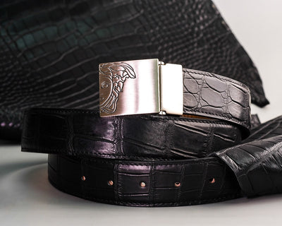 Bespoke Reversible Belt in Black Crocodile & Chestnut Brown Epsom