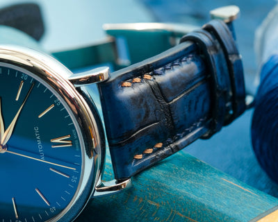 Bespoke Watch Strap in 2 Tone Blue Crocodile