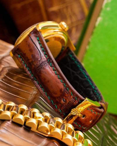 Bespoke Watch Strap in 2 Tone Dark Brown Crocodile