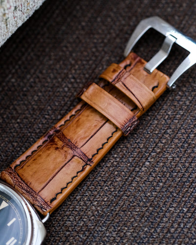 Bespoke Watch Strap in 2 Tone Chestnut Brown Crocodile