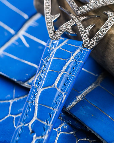 Bespoke Watch Strap in 2 Tone Blue Silver Alligator