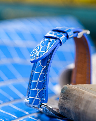 Bespoke Watch Strap in 2 Tone Blue Silver Alligator