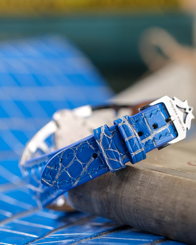 Bespoke Watch Strap in 2 Tone Blue Silver Alligator