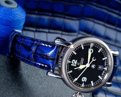 Bespoke Watch Strap in 2 Tone Navy Blue Crocodile