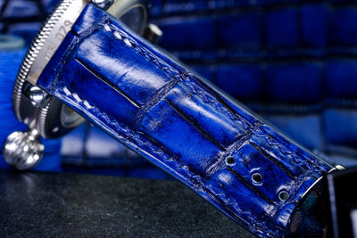 Bespoke Watch Strap in 2 Tone Navy Blue Crocodile