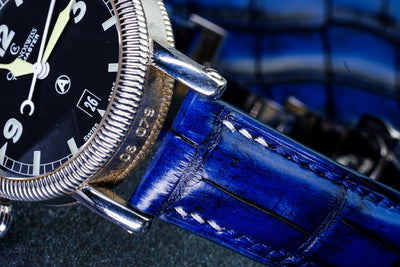 Bespoke Watch Strap in 2 Tone Navy Blue Crocodile