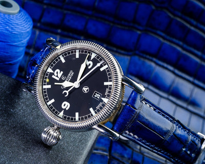 Bespoke Watch Strap in 2 Tone Navy Blue Crocodile