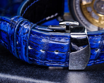 Bespoke Watch Strap in 2 Tone Navy Blue Crocodile