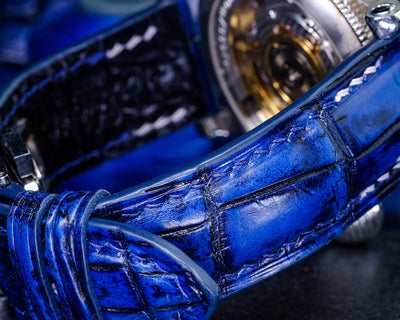 Bespoke Watch Strap in 2 Tone Navy Blue Crocodile