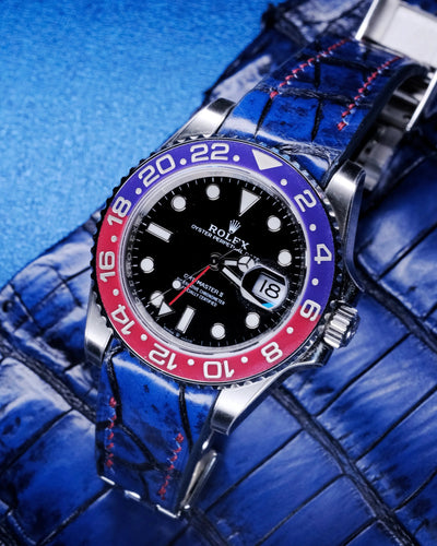 Bespoke Watch Strap in 2 Tone Navy Blue Crocodile