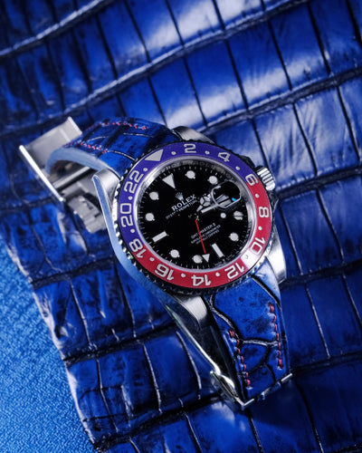 Bespoke Watch Strap in 2 Tone Navy Blue Crocodile