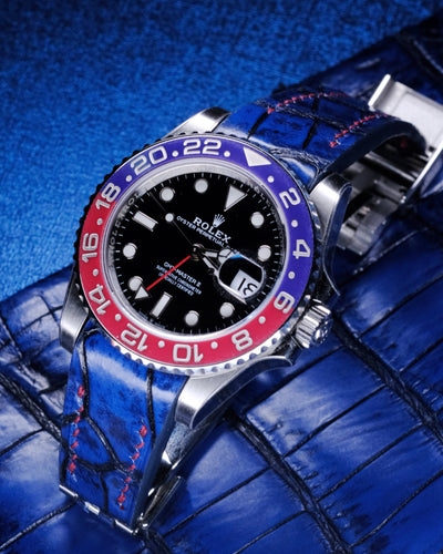 Bespoke Watch Strap in 2 Tone Navy Blue Crocodile