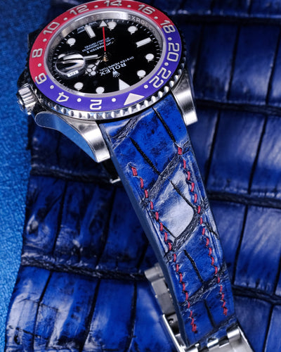 Bespoke Watch Strap in 2 Tone Navy Blue Crocodile