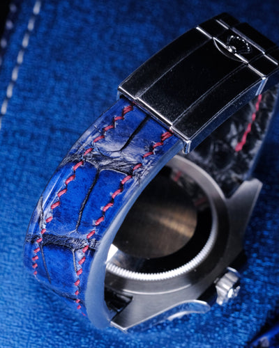 Bespoke Watch Strap in 2 Tone Navy Blue Crocodile