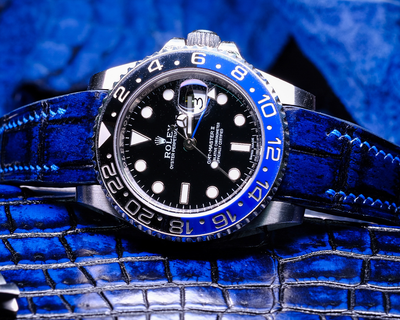 Bespoke Watch Strap in 2 Tone Navy Blue Crocodile