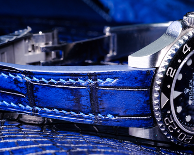 Bespoke Watch Strap in 2 Tone Navy Blue Crocodile