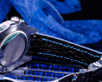 Bespoke Watch Strap in 2 Tone Navy Blue Crocodile