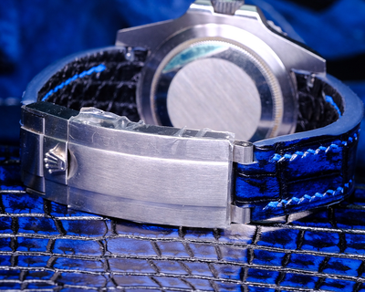 Bespoke Watch Strap in 2 Tone Navy Blue Crocodile