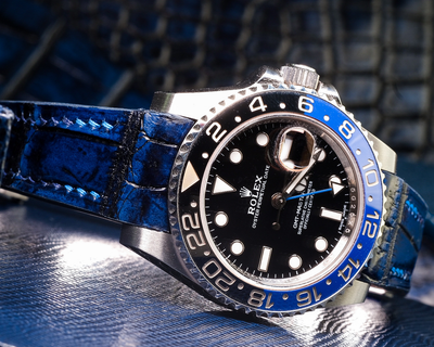 Bespoke Watch Strap in 2 Tone Navy Blue Crocodile