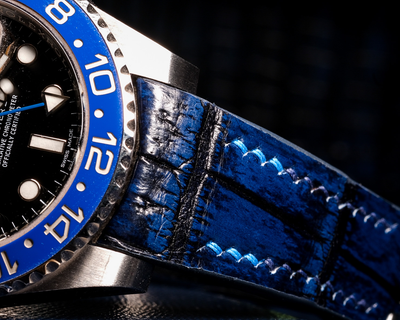 Bespoke Watch Strap in 2 Tone Navy Blue Crocodile