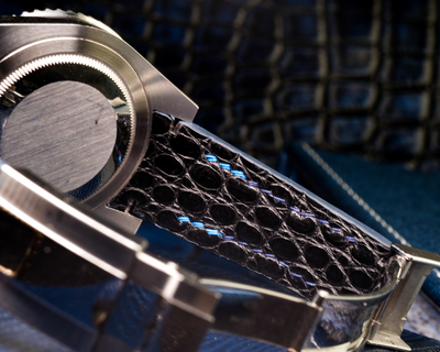 Bespoke Watch Strap in 2 Tone Navy Blue Crocodile