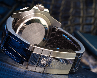 Bespoke Watch Strap in 2 Tone Navy Blue Crocodile