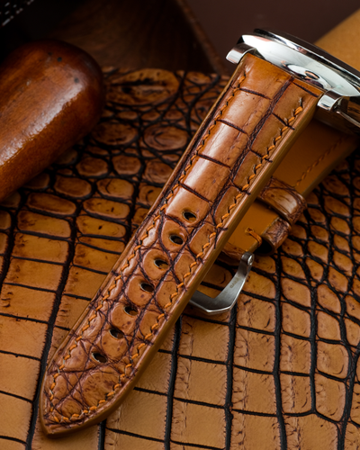 Bespoke Watch Strap in 2 Tone Chestnut Brown Crocodile
