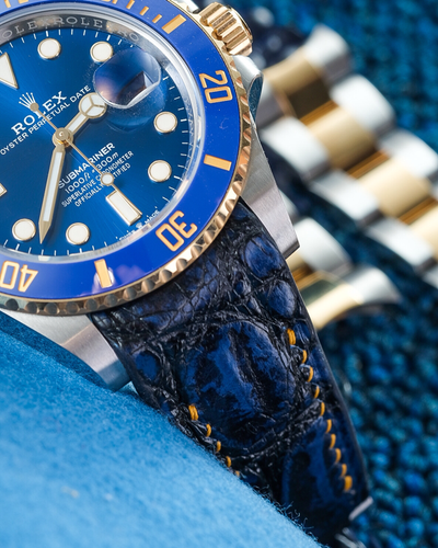 Bespoke Watch Strap in 2 Tone Navy Blue Crocodile