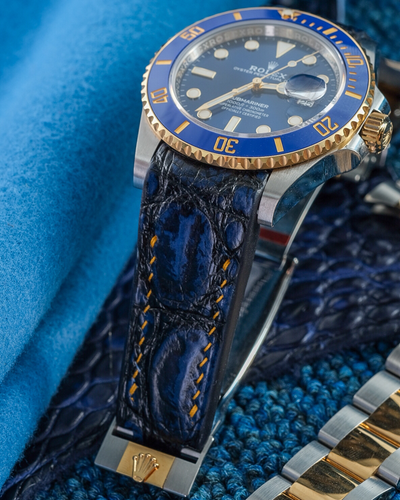 Bespoke Watch Strap in 2 Tone Navy Blue Crocodile
