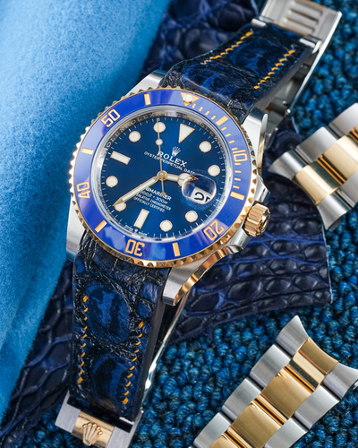 Bespoke Watch Strap in 2 Tone Navy Blue Crocodile