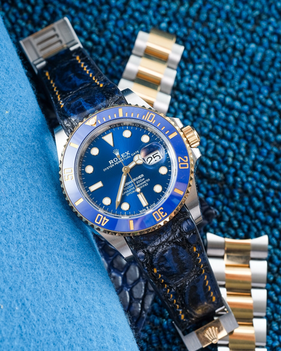 Bespoke Watch Strap in 2 Tone Navy Blue Crocodile