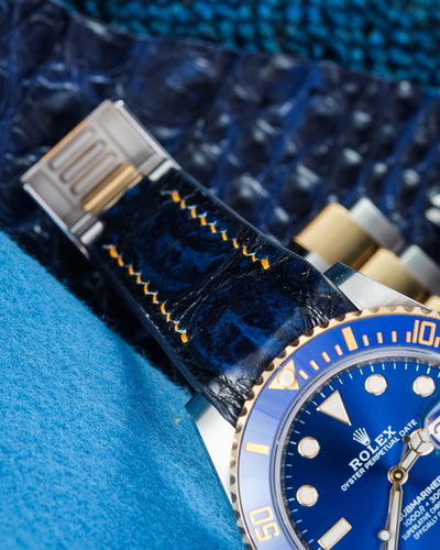 Bespoke Watch Strap in 2 Tone Navy Blue Crocodile