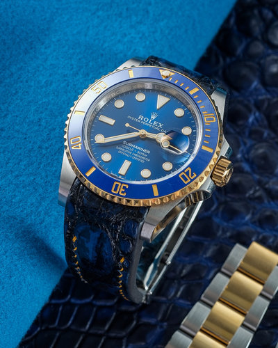 Bespoke Watch Strap in 2 Tone Navy Blue Crocodile