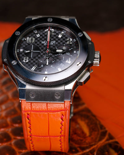 Bespoke Watch Strap in 2 Tone Orange Crocodile