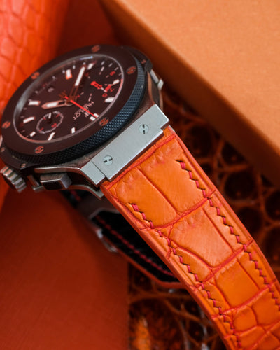 Bespoke Watch Strap in 2 Tone Orange Crocodile