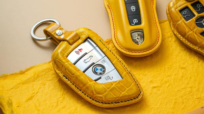Bespoke Key Fob Cover in Yellow Crocodile