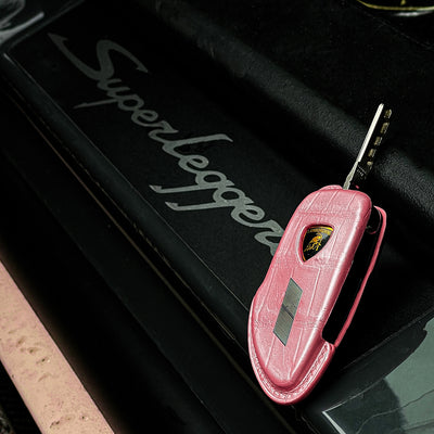 Bespoke Key Fob Cover in Baby Pink and Metallic Silver Alligator