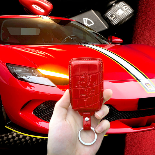 Bespoke Key Fob Cover in Ferrari Red Crocodile