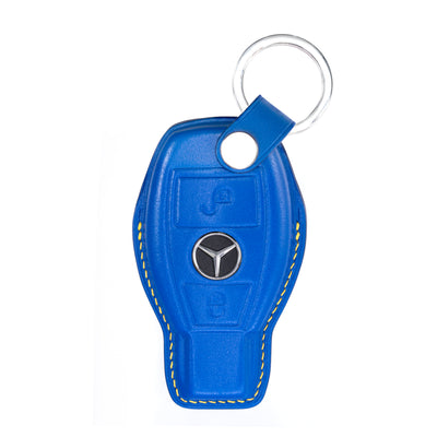 Mercedes 2 Buttons Key Fob Cover in Electric Blue Nappa