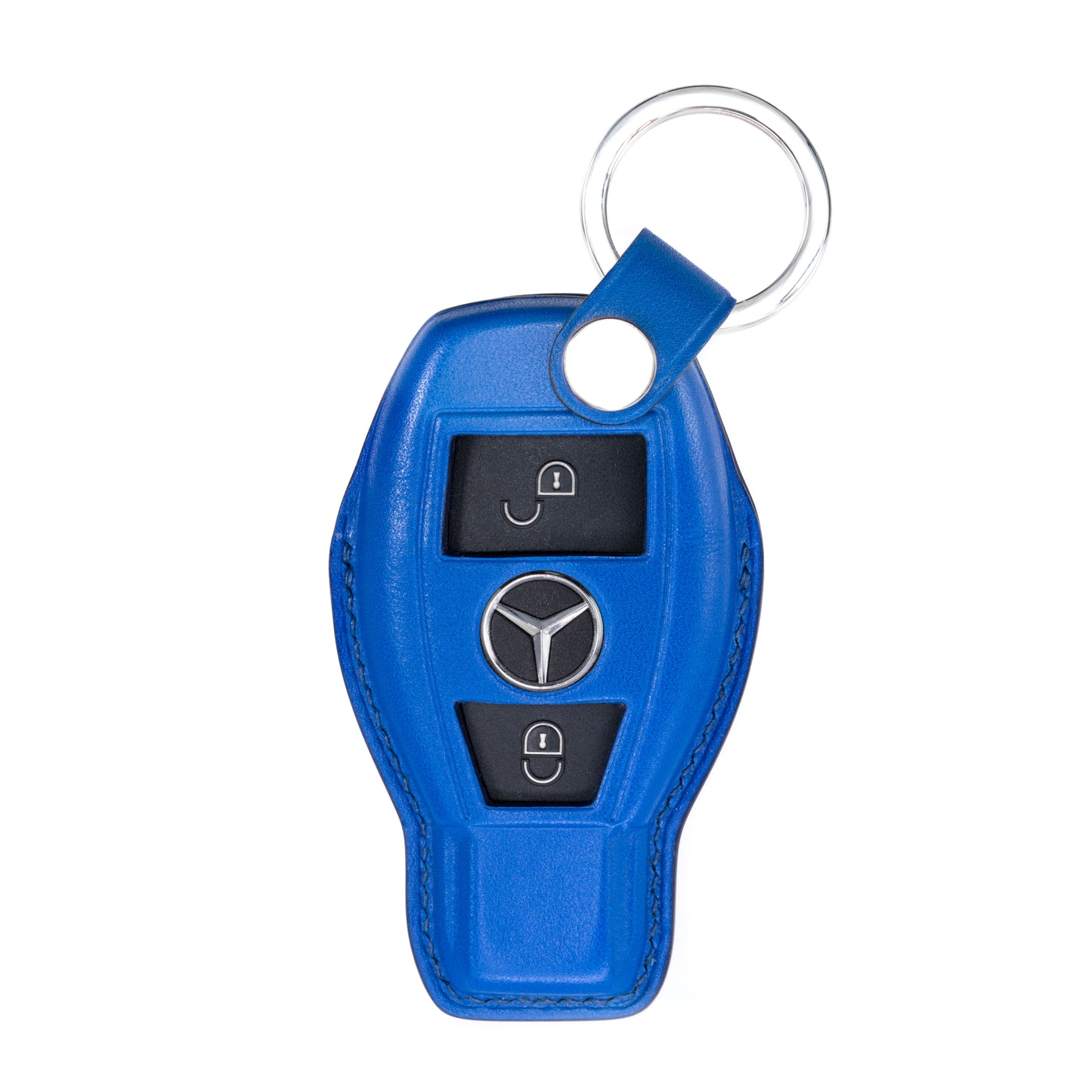 Mercedes 2 Buttons Key Fob Cover in Electric Blue Nappa
