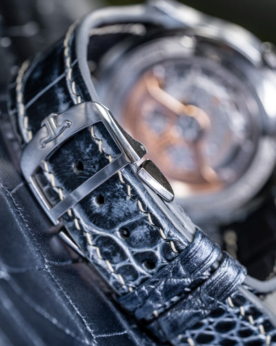 Bespoke Watch Strap in Black Silver Alligator