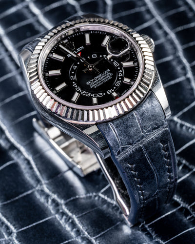 Bespoke Watch Strap in Metallic Black Crocodile