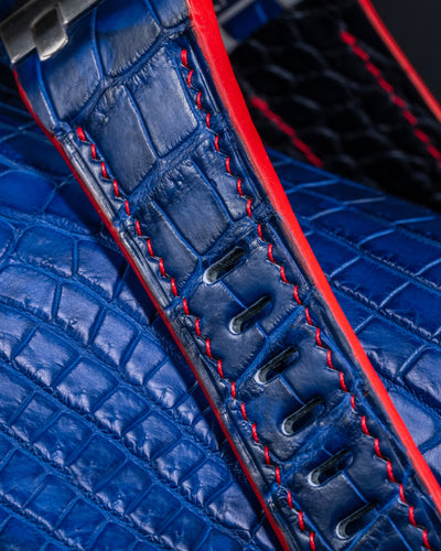 Bespoke Watch Strap in Tie Dye Blue Crocodile