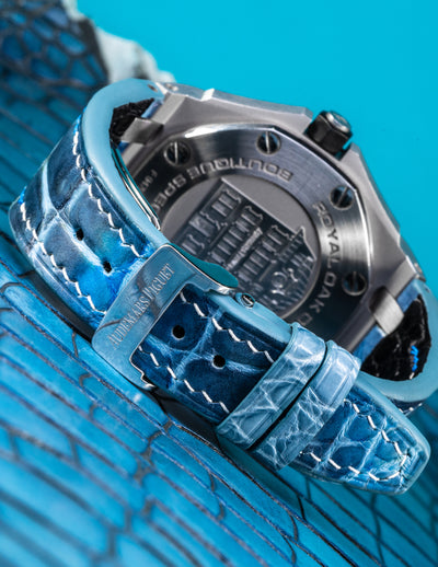 Bespoke Watch Strap in Pearl Blue Crocodile