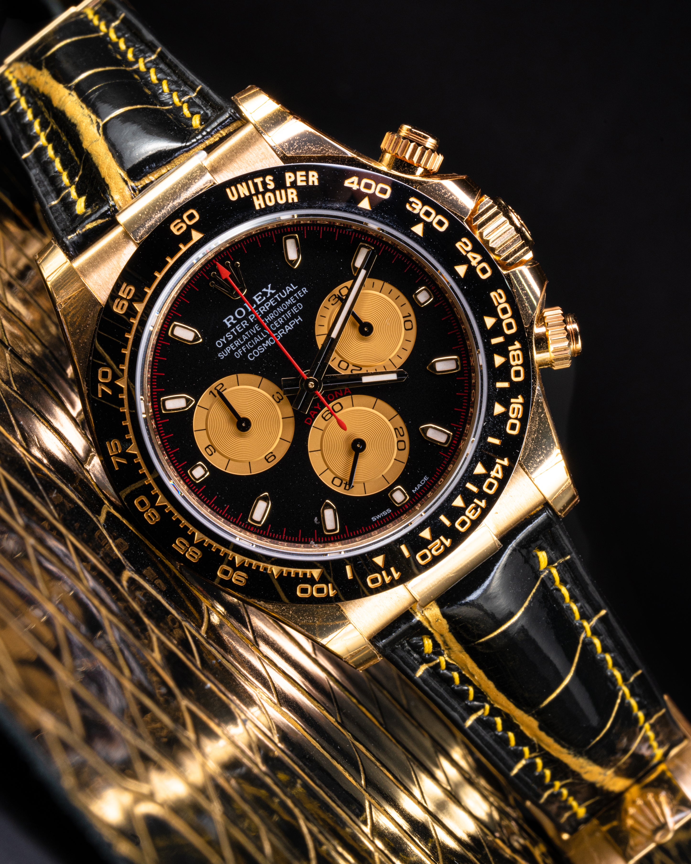 Bespoke Watch Strap in Gold Black Alligator – Solitaire Official