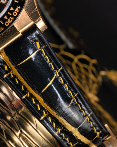 Bespoke Watch Strap in Gold Black Alligator