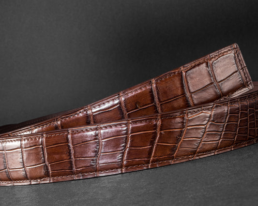 Bespoke Reversible Belt in Brown Crocodile