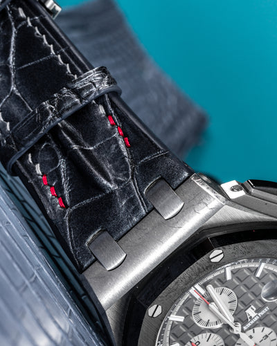 Bespoke Watch Strap in Metallic Black Crocodile