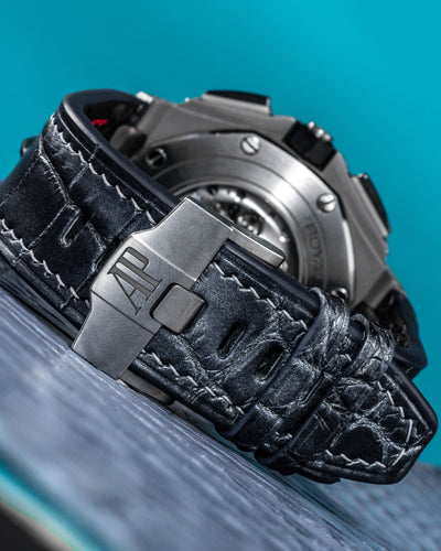 Bespoke Watch Strap in Metallic Black Crocodile