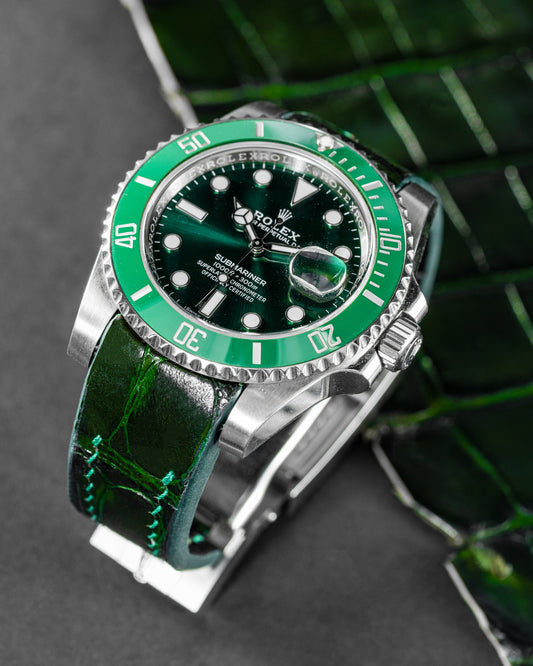 Bespoke Watch Strap in Emerald Green Crocodile